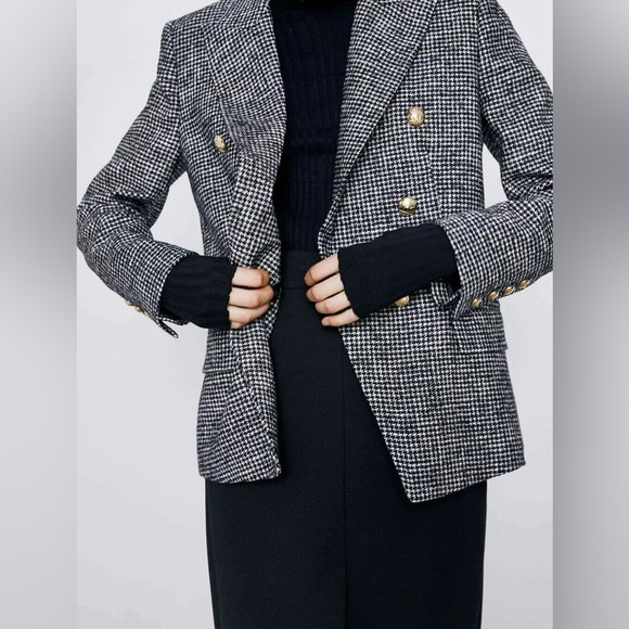Zara Checked Double Breasted Gold Buttons Plaid Jacket - Picture 6 of 16